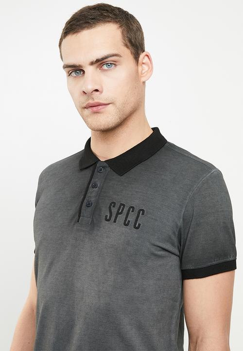 S.P.C.C - Reverse dirty dye pique golfer - black