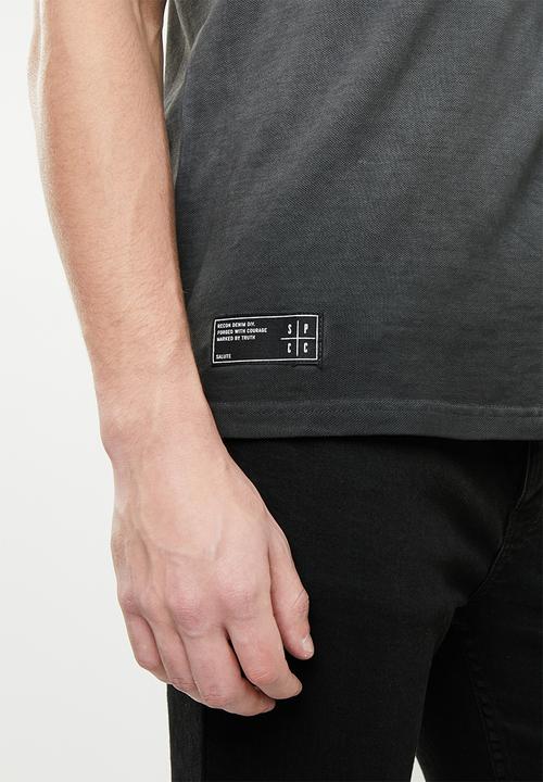 S.P.C.C - Reverse dirty dye pique golfer - black