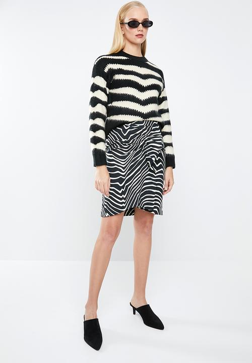 MANGO - Zebra ruffle skirt - black