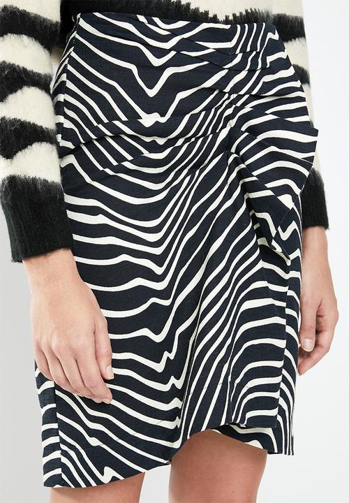 MANGO - Zebra ruffle skirt - black