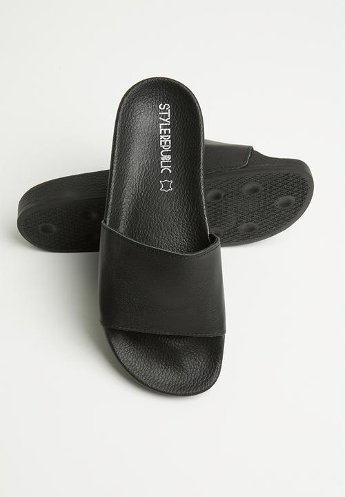 STYLE REPUBLIC - Essential leather slider sandals - black