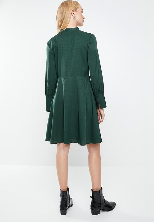 MANGO - Satin finish neck tie dress- green