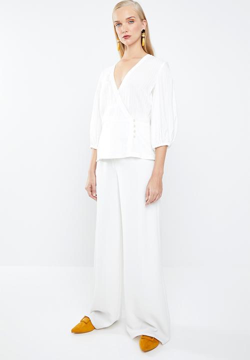 MANGO - Striped wrap blouse - off white