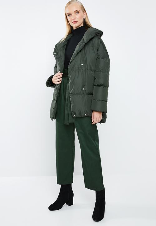 MANGO - Quilted oversized puffer - green