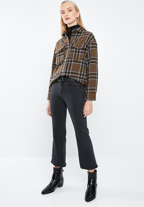 MANGO - Wool blend check shirt - brown