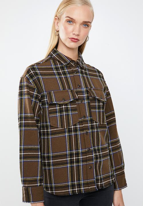 MANGO - Wool blend check shirt - brown