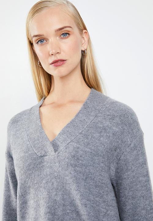 MANGO - Wool blend V-neck knit - grey