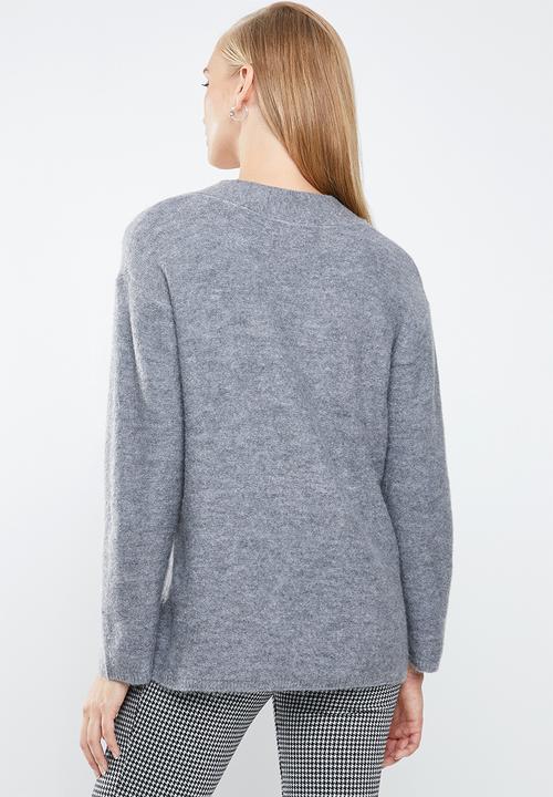 MANGO - Wool blend V-neck knit - grey