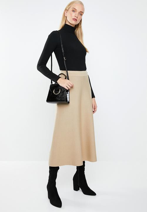 MANGO - Knitted flared midi skirt - beige