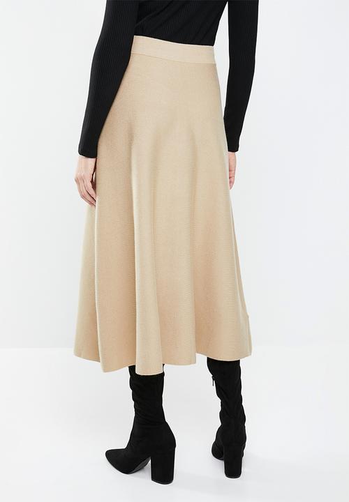 MANGO - Knitted flared midi skirt - beige