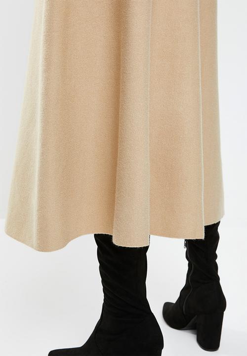 MANGO - Knitted flared midi skirt - beige