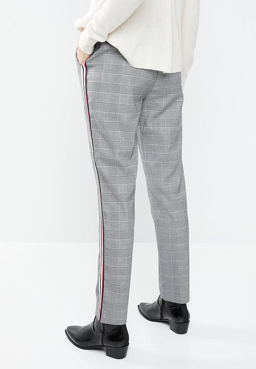 MANGO - Contrast trim checked trouser - grey & black 
