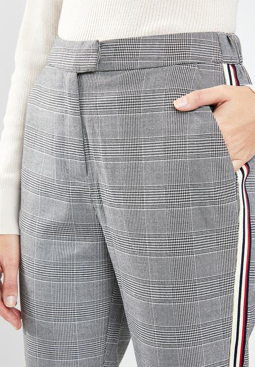 MANGO - Contrast trim checked trouser - grey & black 
