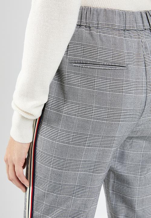 MANGO - Contrast trim checked trouser - grey & black 