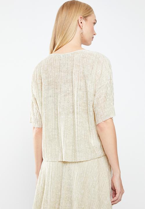MANGO - Textured flowy T-shirt - beige