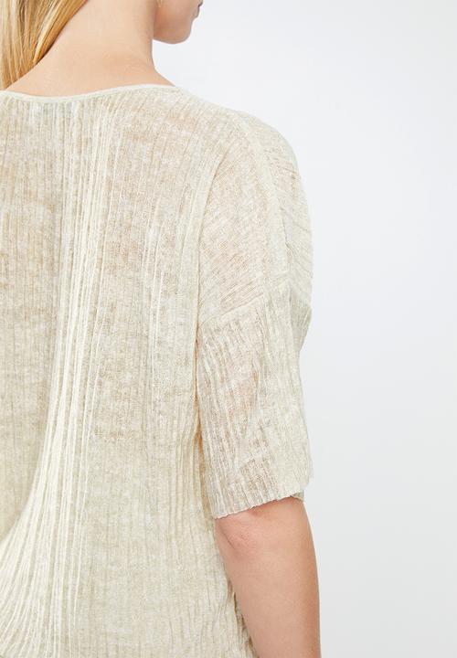 MANGO - Textured flowy T-shirt - beige
