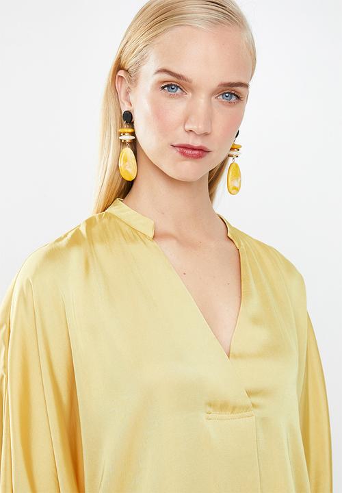 MANGO - Drape satin blouse - yellow