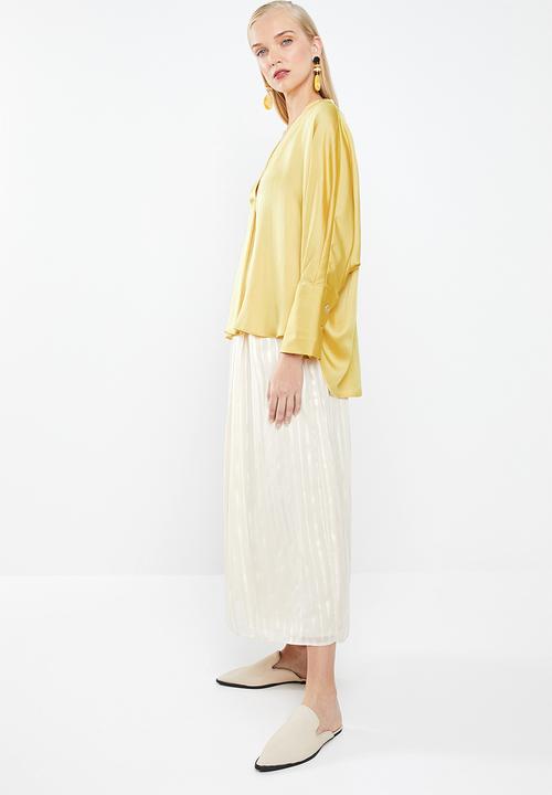 MANGO - Drape satin blouse - yellow