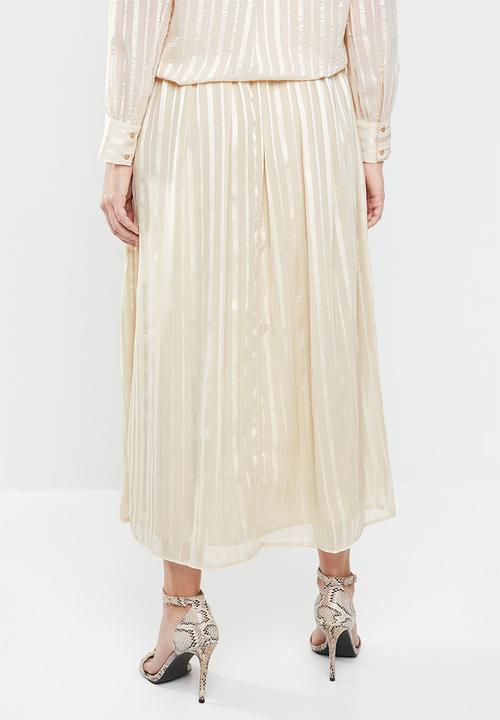 MANGO - Satin finish self stripe midi skirt - neutral