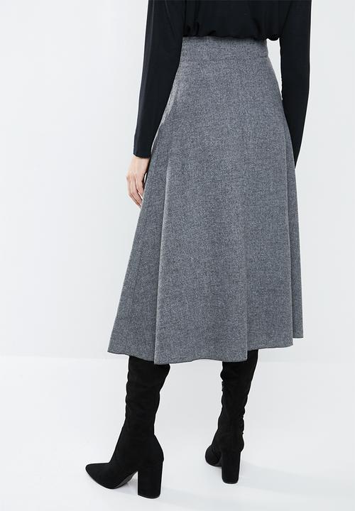 MANGO - Flared midi skirt with self belt - grey