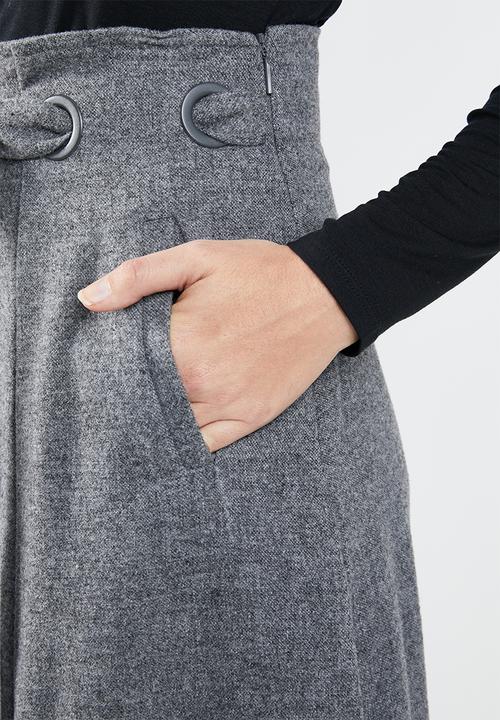 MANGO - Flared midi skirt with self belt - grey