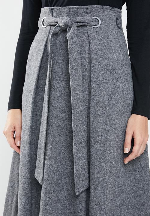 MANGO - Flared midi skirt with self belt - grey