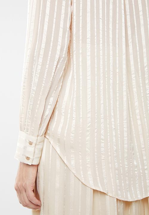 MANGO - Satin finish self stripe shirt - neutral