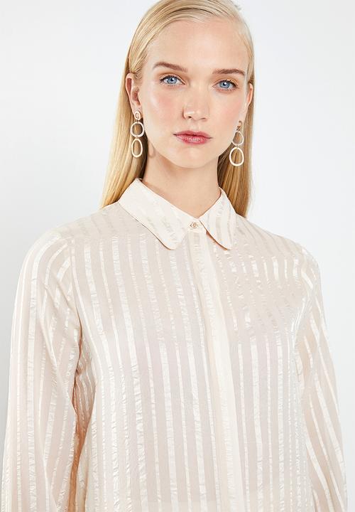 MANGO - Satin finish self stripe shirt - neutral