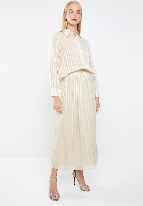 MANGO - Satin finish self stripe shirt - neutral
