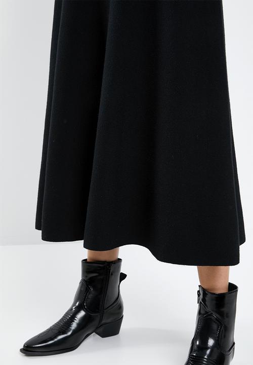 MANGO - Knitted flared midi skirt - black
