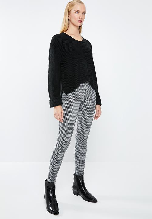 MANGO - Check leggings - black