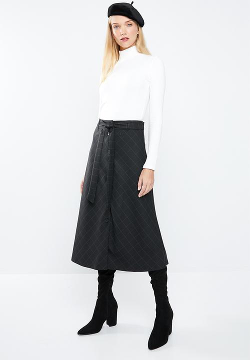 MANGO - Button down flare skirt - black