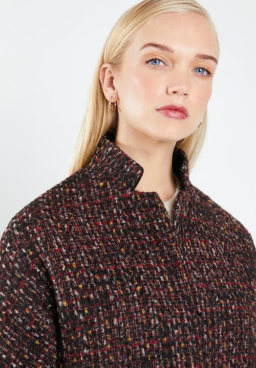 MANGO - Flecked wool-blend coat - burgundy