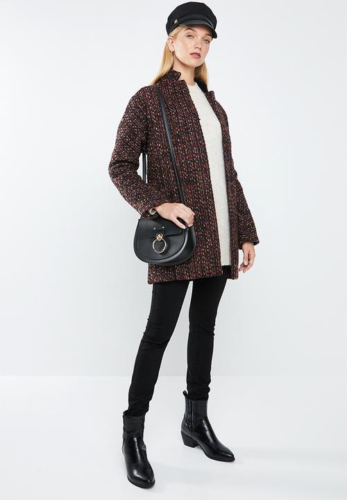 MANGO - Flecked wool-blend coat - burgundy