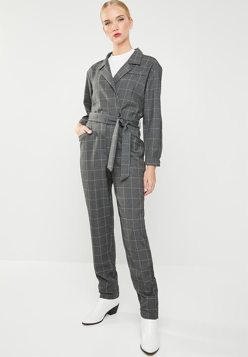 MANGO - Long check jumpsuit - grey