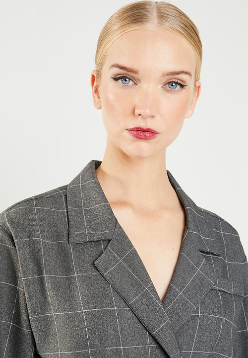 MANGO - Long check jumpsuit - grey