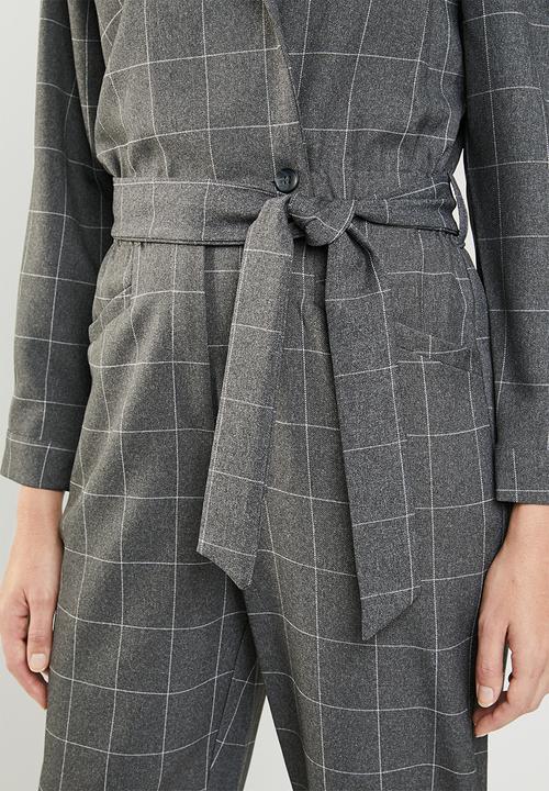 MANGO - Long check jumpsuit - grey
