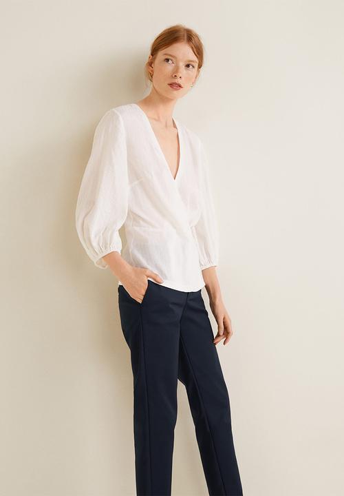MANGO - Straight cotton trousers - blue