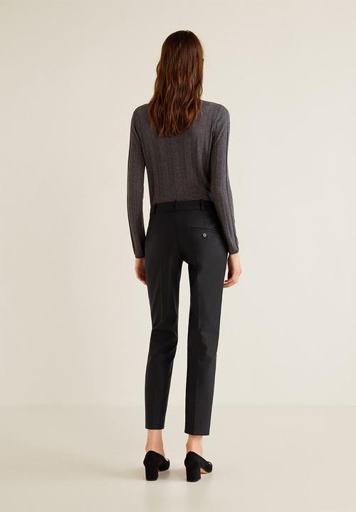 MANGO - Straight cotton trousers - black