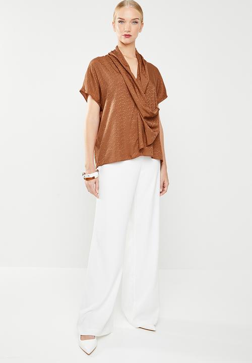 MANGO - Draped textured blouse - bronze