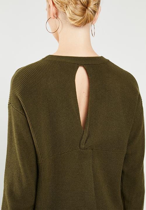 MANGO - Back vent knit - khaki