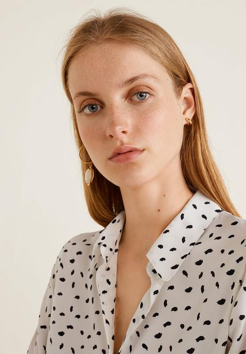 MANGO - Flowy printed shirt - white & black 