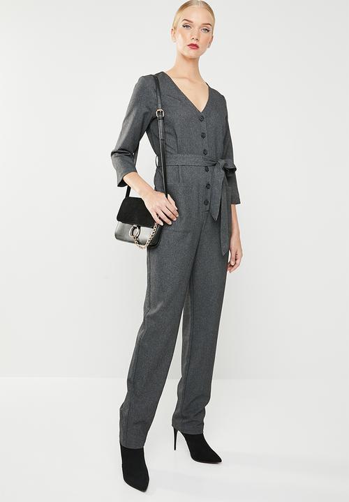 MANGO - Bow 3/4 sleeve jumpsuit - charcoal