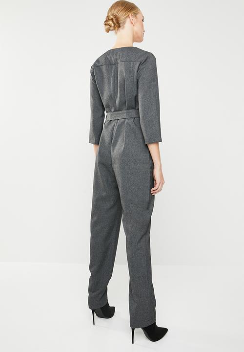MANGO - Bow 3/4 sleeve jumpsuit - charcoal