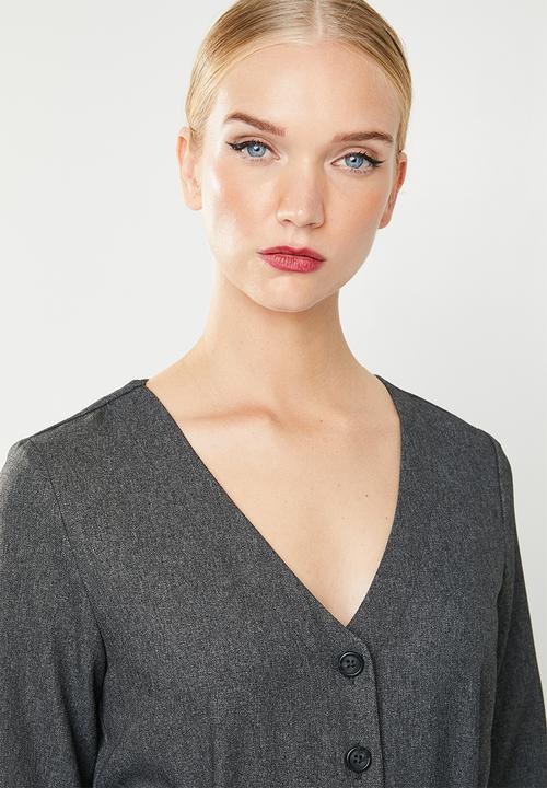 MANGO - Bow 3/4 sleeve jumpsuit - charcoal