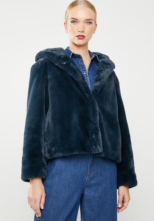 mango hooded faux fur coat