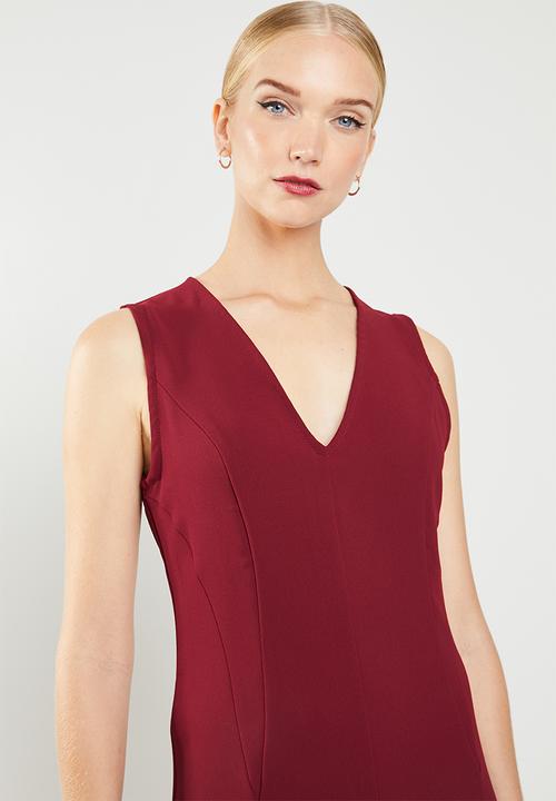 MANGO - V-neckline dress - burgundy