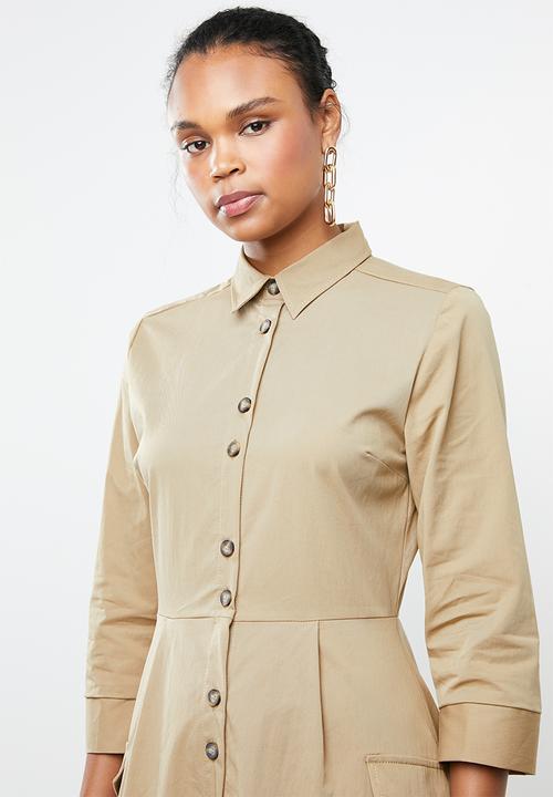 MANGO - Midi utility shirt dress - beige