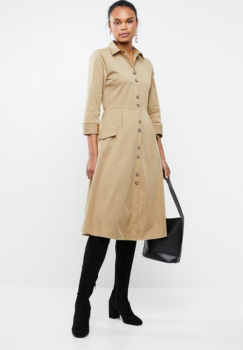 MANGO - Midi utility shirt dress - beige