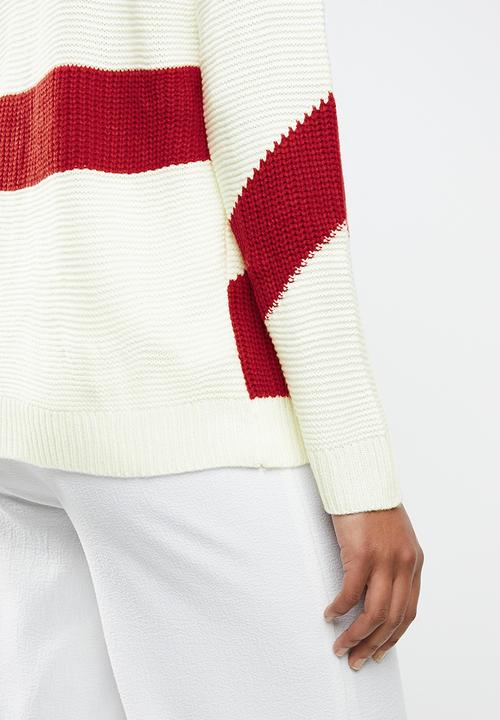 MANGO - Contrast knitted sweater - cream & red 